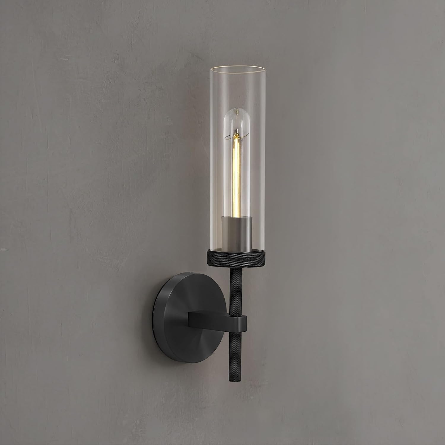 Knurled Wall Sconces, 1 Pack Black Wall Sconce Lights, 14' Black Bathroom Wall Sconces, Glass Linear Sconce Wall Lighting, Vanity Lights Bathroom Light Fixture Wall Lights for Living Room