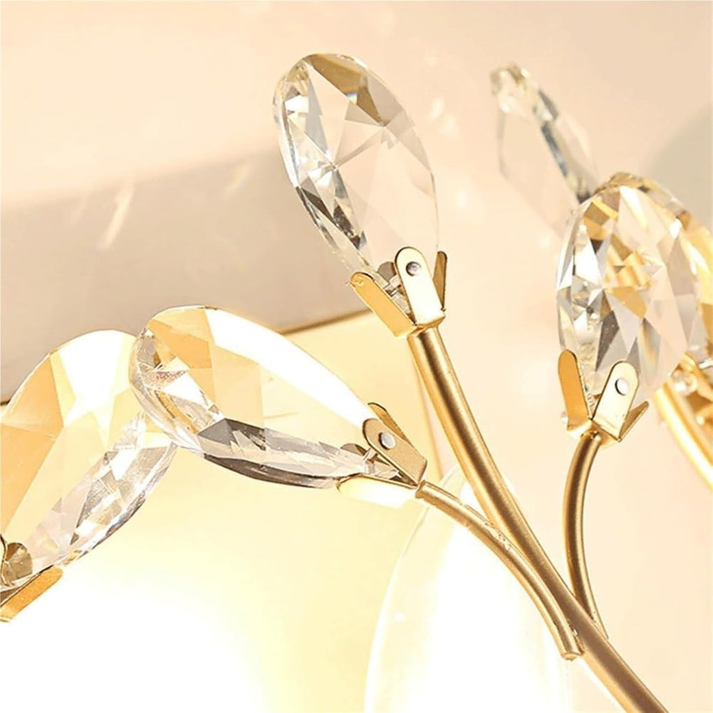 E14/E12 Creative Retro Crystal Wall Sconce with Wrought Iron Crystal Branch Design, Wall Mounted Lighting Fixture for Dining Room, Bathroom, Bedroom, Living Room, Entryway(Gold)