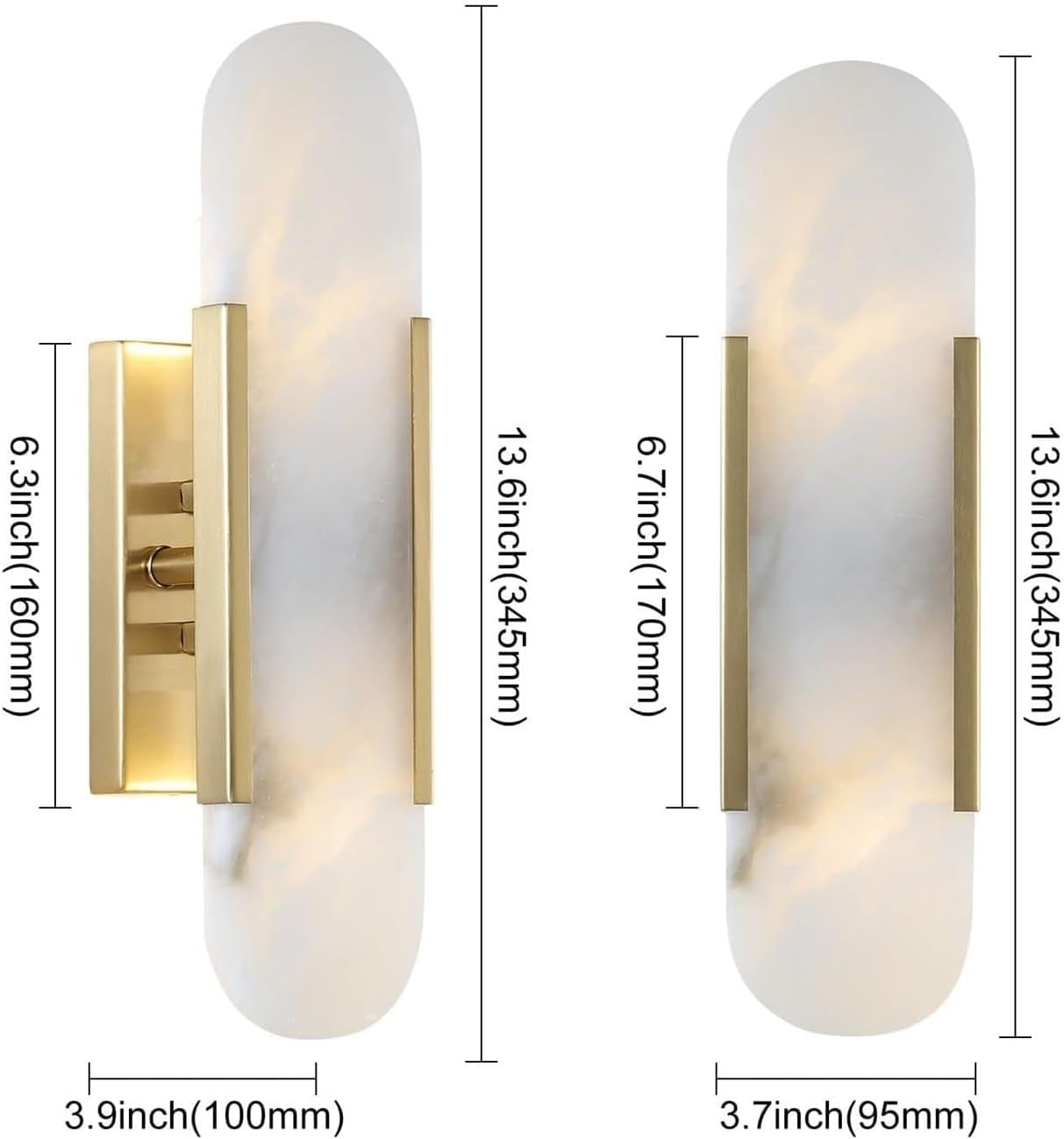 Modern Minimalist Design Wall Lamps Set of 2 for Bedrooms Plug in Iron Wall Sconce with Creative Marble Fixture Ideal for Bedroom Bathroom Living Room Gold Color-Gold-Neutral Light