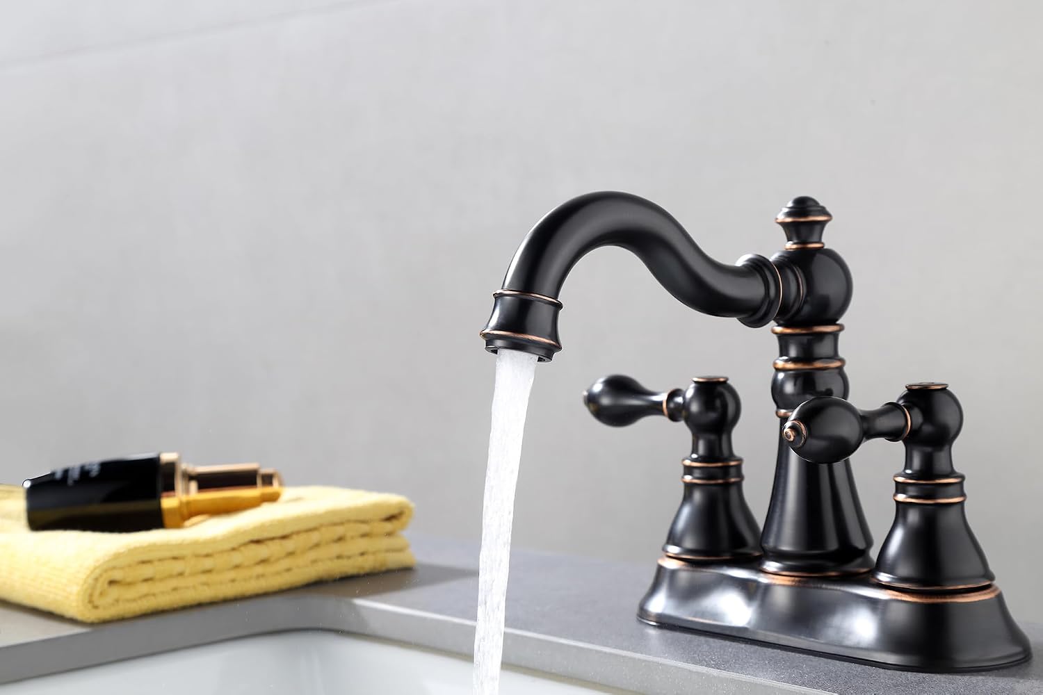 Two Handle Bathroom Faucet Oil Rubbed Bronze Bathroom Lavatory Sink Faucet 3 Hole with Pop up Drain Assembly, Classic 4 Inch Centerset with 360° Swivel Spout,2 Pack,F-0048-ORB