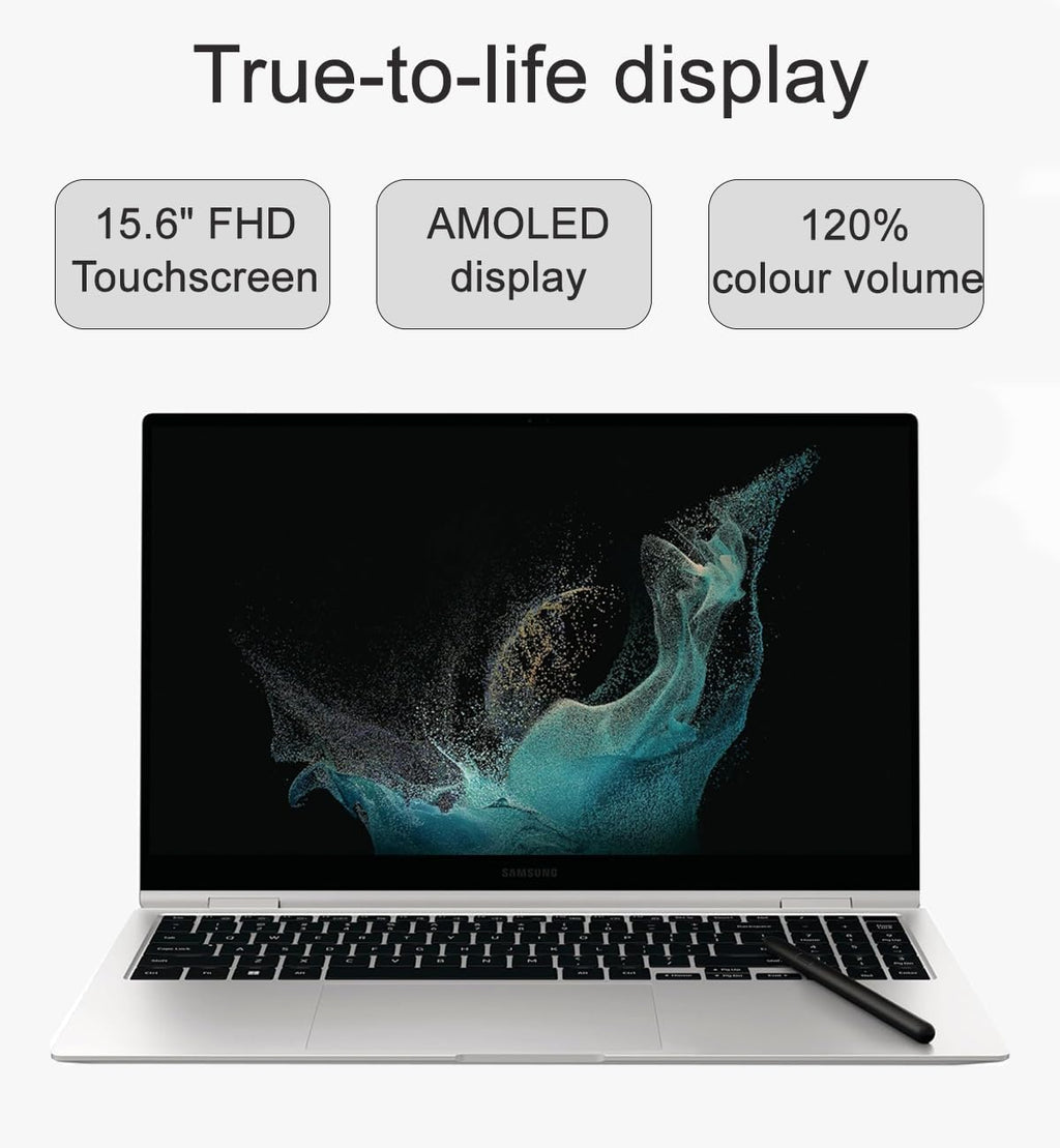 Samsung Galaxy Book Pro 360 2-in-1 Laptop w/ S Pen (15.6' FHD AMOLED Touchscreen, Intel 12-Core i7-1260P, 16GB RAM, 1TB SSD) for Professionals, Fingerprint, Backlit, Wi-Fi 6E, Win 11 Pro, NP950QED