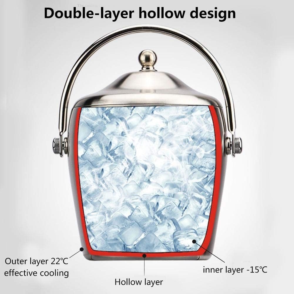 1.2/2L Stainless Steel Ice Bucket Portable 6-hour Double-layer Insulated Freezer with Lid for Parties Barbecues Buffets (Size : 1.2L) (1.2L)