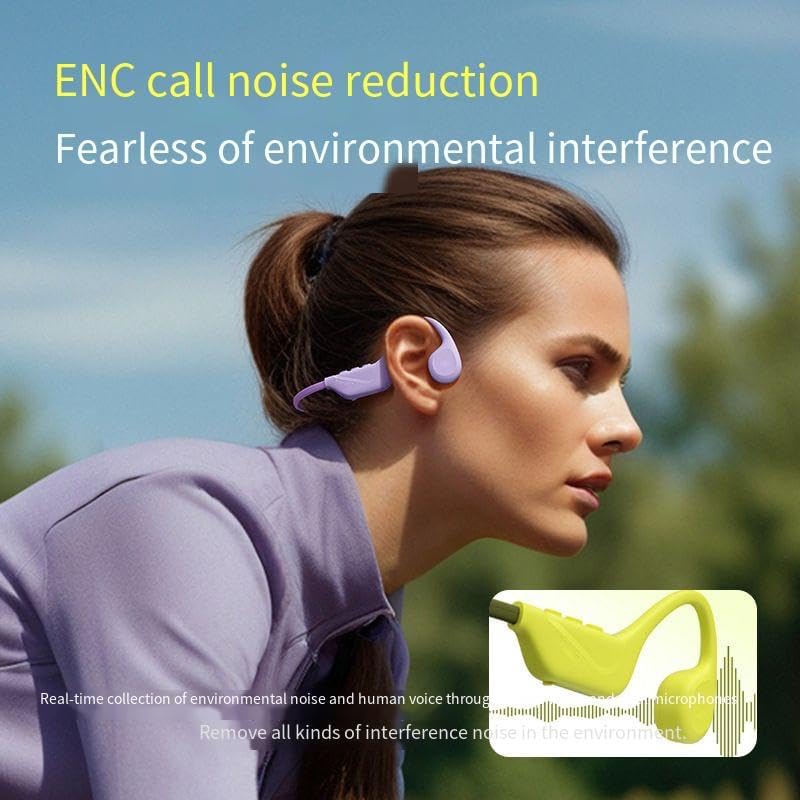 Open Ear Headphones Bone Conduction Headphones Wireless Bluetooth 5.4 On Ear Heaset with ENC Noise Cancelling,MP3 Play Built-in 32GB Memory,IPX6 Waterproof Sports Ear Buds for Swimming Running,Yellow
