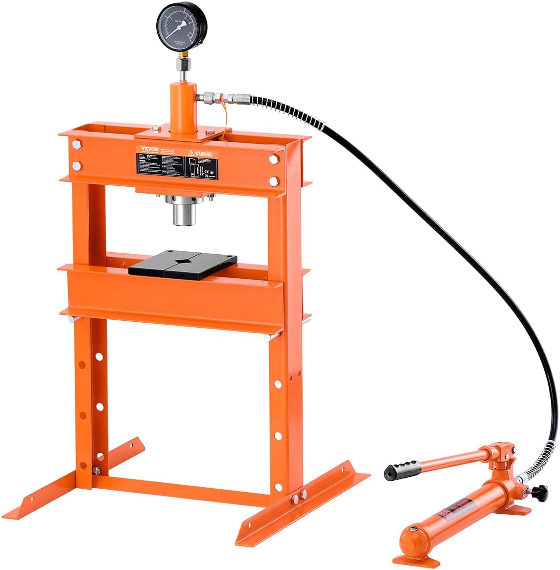 VEVOR Hydraulic Shop Press, 10 T H-Frame Shop Press with Press Plate & H-Shaped Base, Stable Garage Floor Adjustable Hydraulic Press with Relief Valve, Fit for Bending, Straightening & Stamping