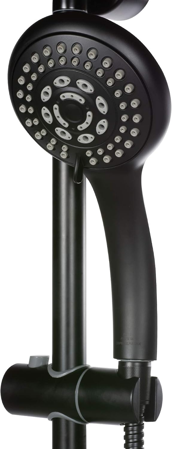 PULSE ShowerSpas Kauai III Matte Black Rain Shower Head with Handheld Spray - 2.5 GPM, 8' Showerhead, 5-Function HandShower, Adjustable Slide Bar - Shower Heads with Handheld Spray Combo