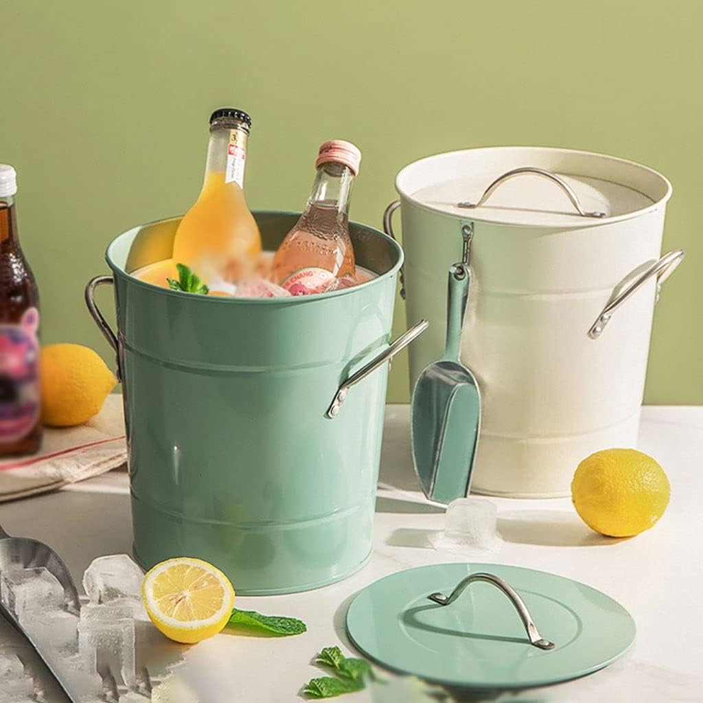 Ice Bucket Ice Bucket Cooler Wrought Iron Bar Beer Champagne Ice Bucket with Lid Small Ice Bucket White Blue Red Aluminum Color with Ice Shovel Ice Buckets for Cocktail Bar (Color : Blu)
