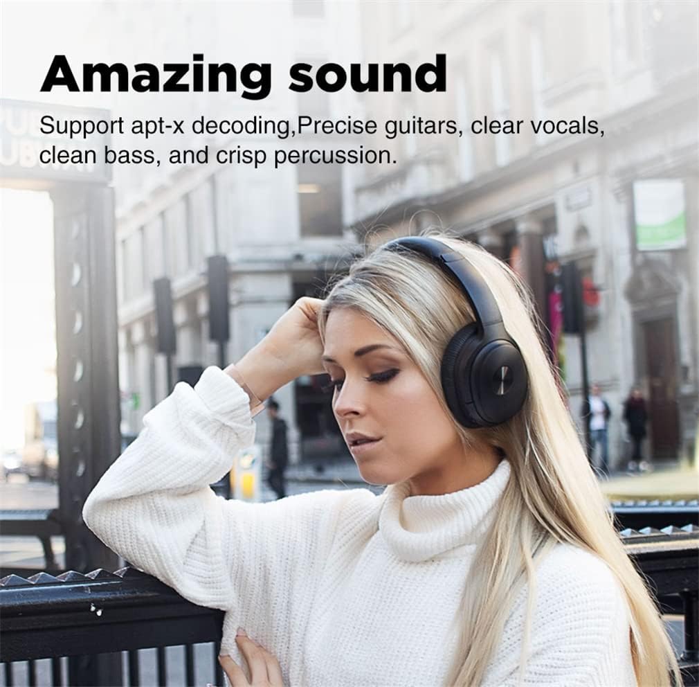 Hi-Fi Stereo Wireless Over-Ear Headphones Bluetooth 5.0 Headsets ANC Active Noise Cancelling Foldable Headphones with Mic Soft Protein Earpads for Sports/TV/Work,Green