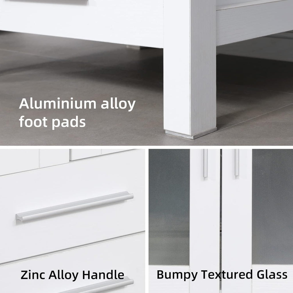 UEV 24' White Bathroom Vanity with Ceramic Vessel Sink, Modern Bathroom Vanity Cabinet, Pop Up Drain and 30% Water-Saving Design, Faucet, Soft Closing Drawers/Doors, Mirror Not Included(A07)
