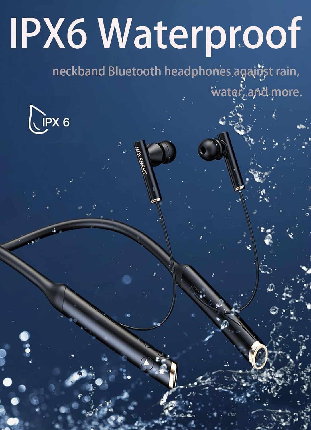 Neckband Earphone Bluetooth Headphones Wireless Earbuds IPX6 Waterproof Sport Earphones, CVC 8.0 Noise Cancelling Headset with Mic for Running, Driving, Working Compatible with Magnetic,Black