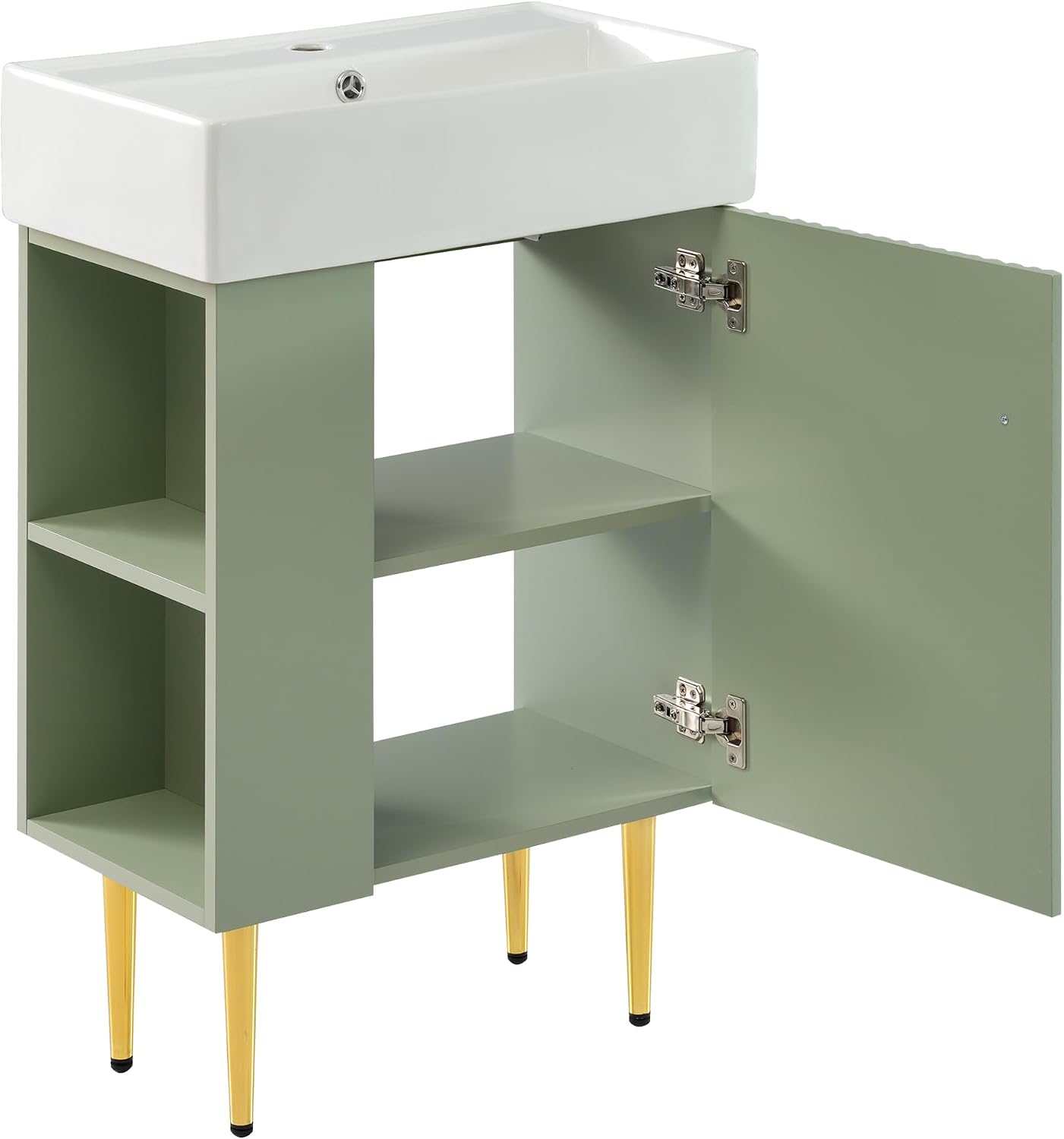 Merax 21.6' Bathroom Vanity, 21.6 Inch Freestanding Bathroom Vanity with Sink, Modern Vanity Floor Standing with 1 Door and White Ceramic Basin Sink Top, Green