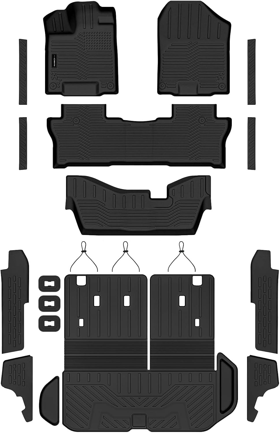 Auxko All Weather Floor Mats Cargo Mat with Backrest Mat for Honda Pilot 8 Passenger 2016-2022 TPE Liners Accessories Guard Odorless Anti-Slip Floor Liners Trunk Tray with Back Seat Protectors