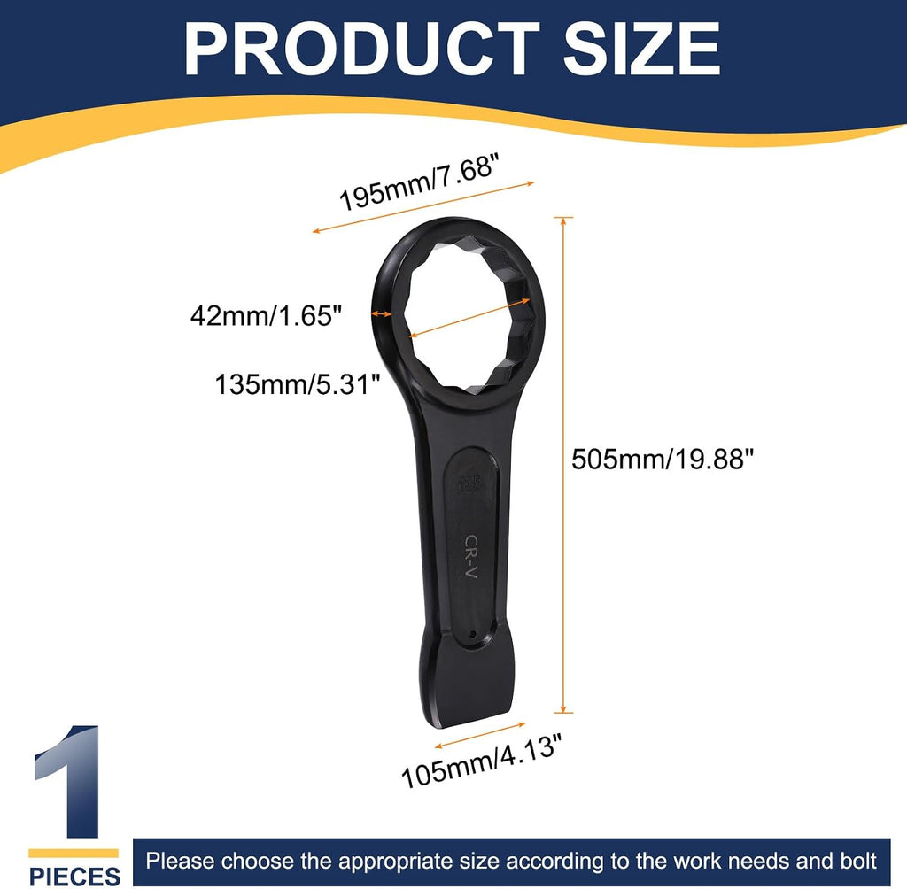 HARFINGTON Box End Striking Ring Wrench 135mm Metric CR-V Steel 12-Point Flat Strike Wrench Baking Paint Single Head Spanner Hand Tool for Mechanical Automotive Repair