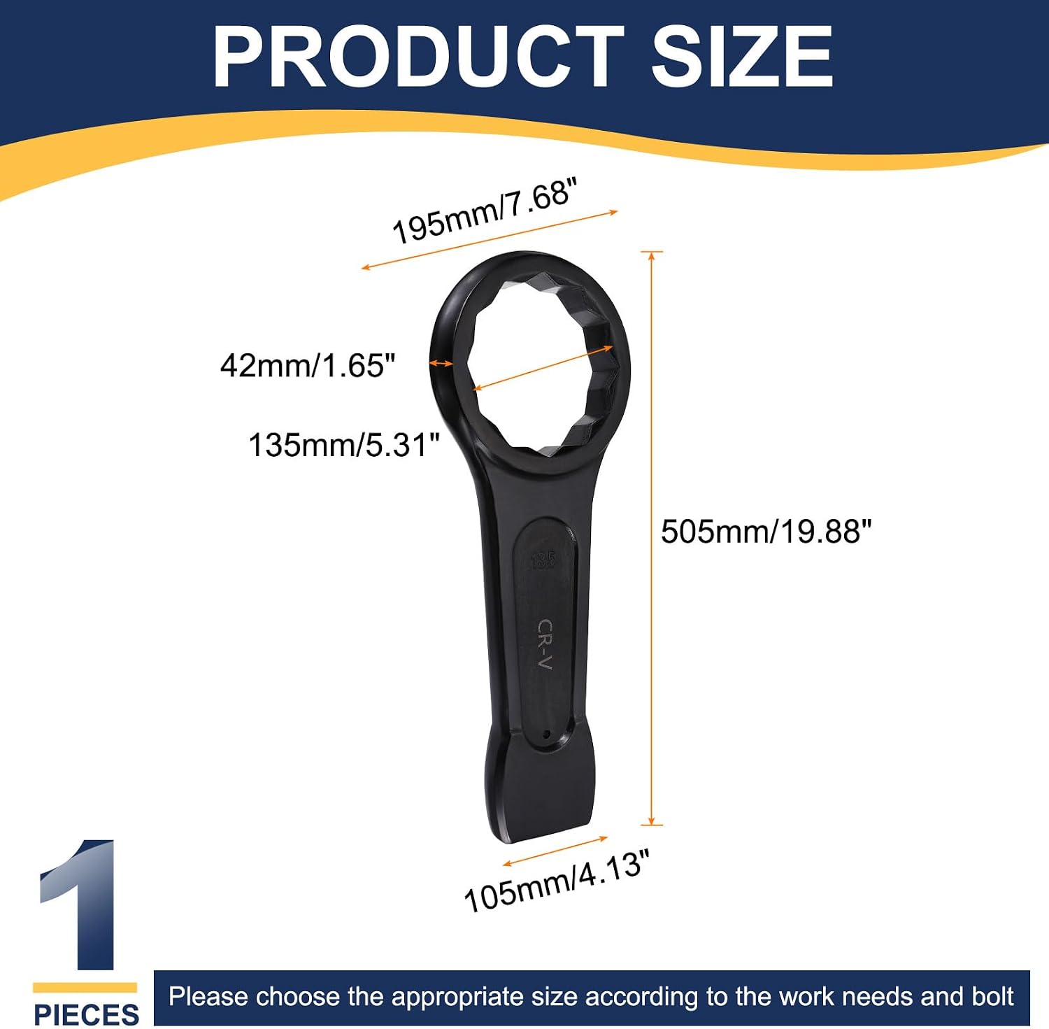 HARFINGTON Box End Striking Ring Wrench 135mm Metric CR-V Steel 12-Point Flat Strike Wrench Baking Paint Single Head Spanner Hand Tool for Mechanical Automotive Repair