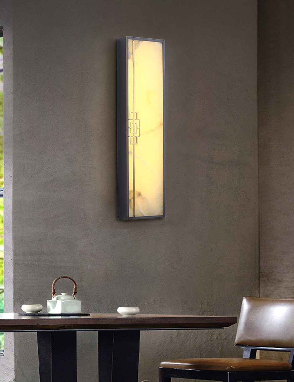 16.5' Alabaster Sconce Set of 2 Marble Stone Wall Sconce Lighting Black Brass Bathroom Light Fixture Square Alabaster Wall Sconce 3-Color Dimming Luxury Indoor Lighting for Living Room Bedroom