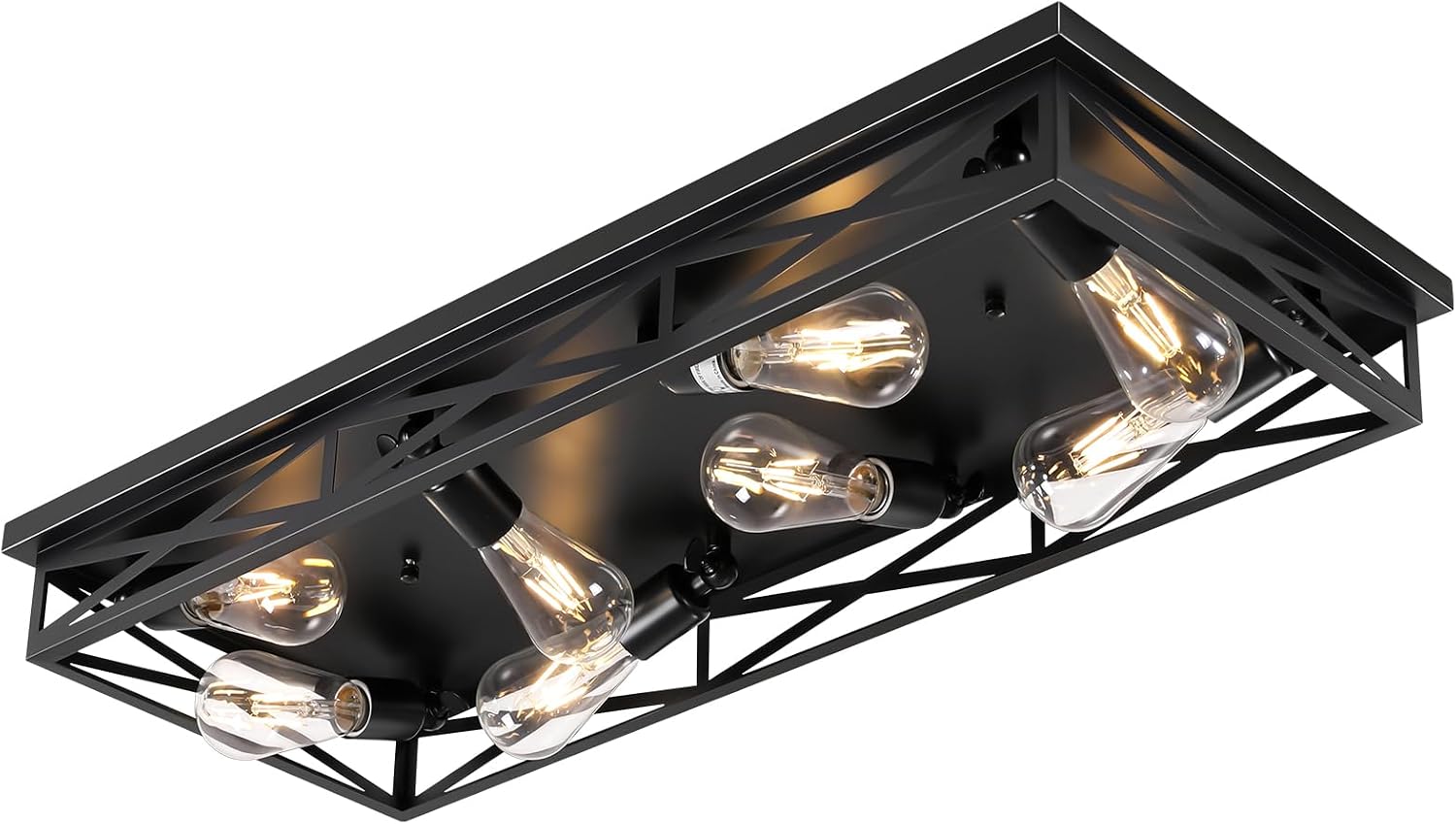 8-Light Large Flush Mount Ceiling Light Fixture, 31' Black Hallway Light, Metal Cage Closed to Ceiling Mounted Lights, Farmhouse Flush Mount Light Fixture for Bedroom Kitchen Hallway Entryway