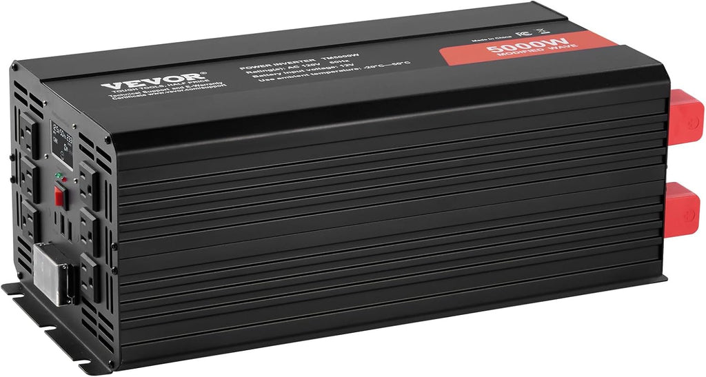 VEVOR Modified Sine Wave Inverter, 5000W, DC 12V to AC 120V Power Inverter with 6 AC Outlets 2 USB Port 1 Type-C Port, LCD Display and Remote Controller for High Load Home Appliances, CE FCC Certified