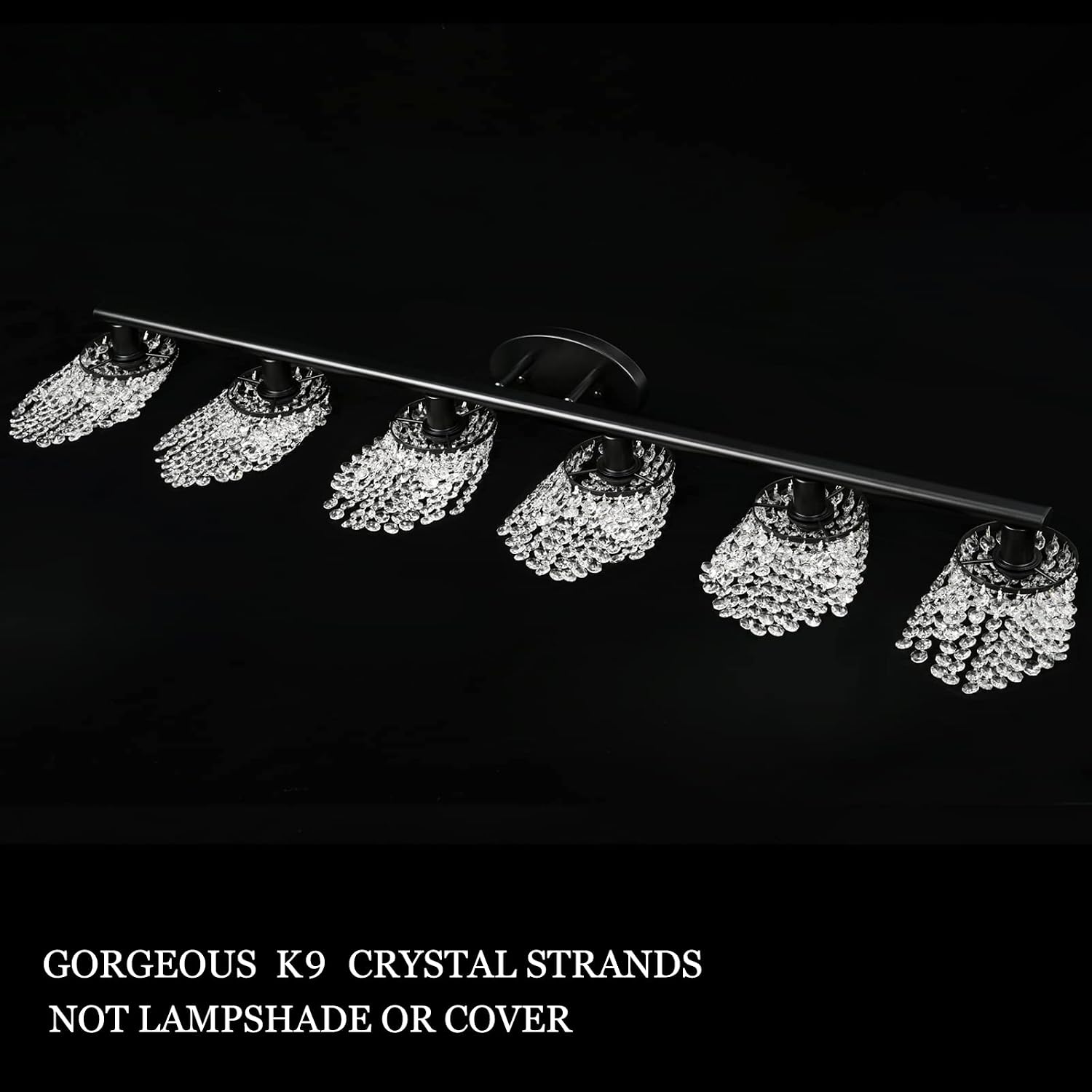 6-Light Bathroom Light Fixtures,Crystal Black Vanity Lights for Bathroom,Modern Bathroom Lights Over Mirror,Modern Black Wall Lights