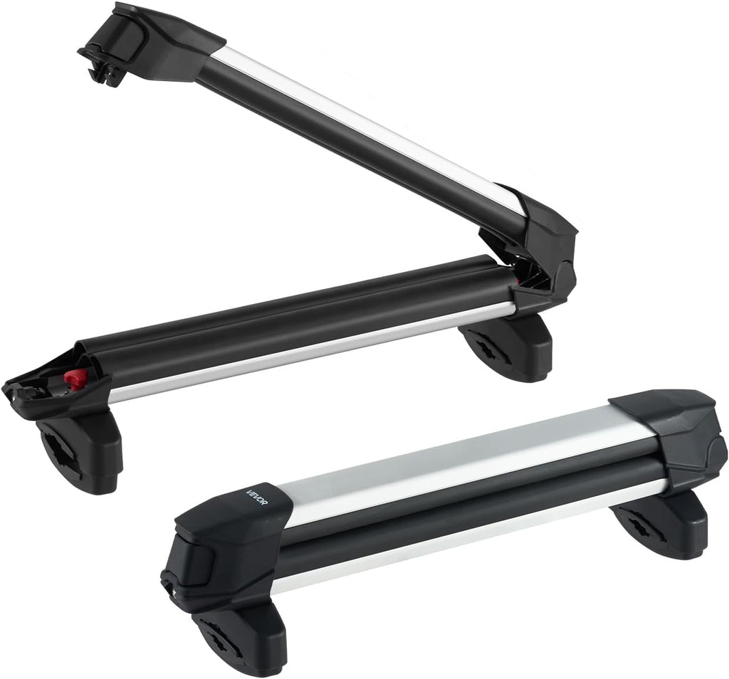 VEVOR Ski & Snowboard Roof Rack, Carry up to 4 Pairs of Skis or 2 Snowboards, 2 PCS Aluminum Universal Car Roof Rack Top Holder with Lock & Rubber Padding, Carrier for Fishing Rod, Fit Most Crossbars