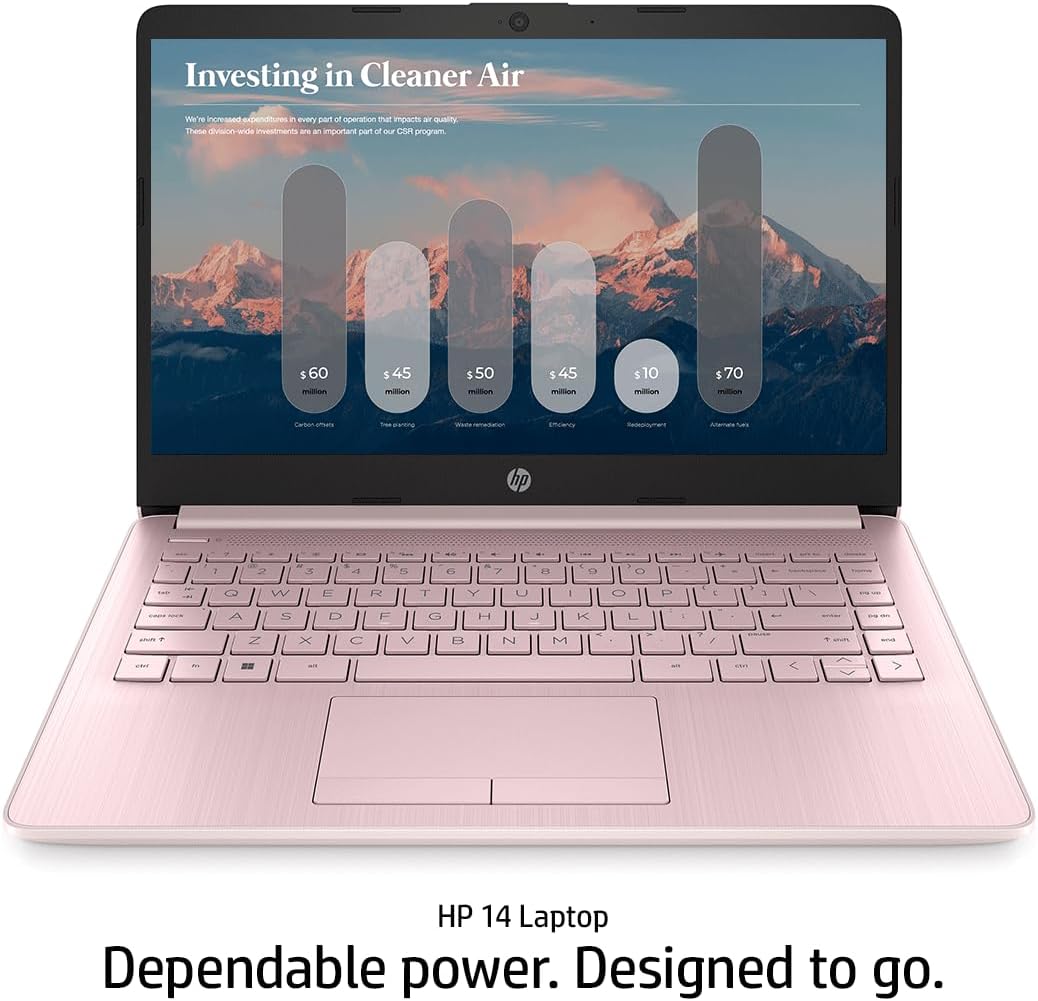 HP 14 Inch Chromebook with ChromeOS Flex | 8GB RAM | 128GB Storage (64GB Onboard and 64GB External) | Intel Celeron | Designed Purely for School and Work | Game App Not Allowed | Pink | No Mouse