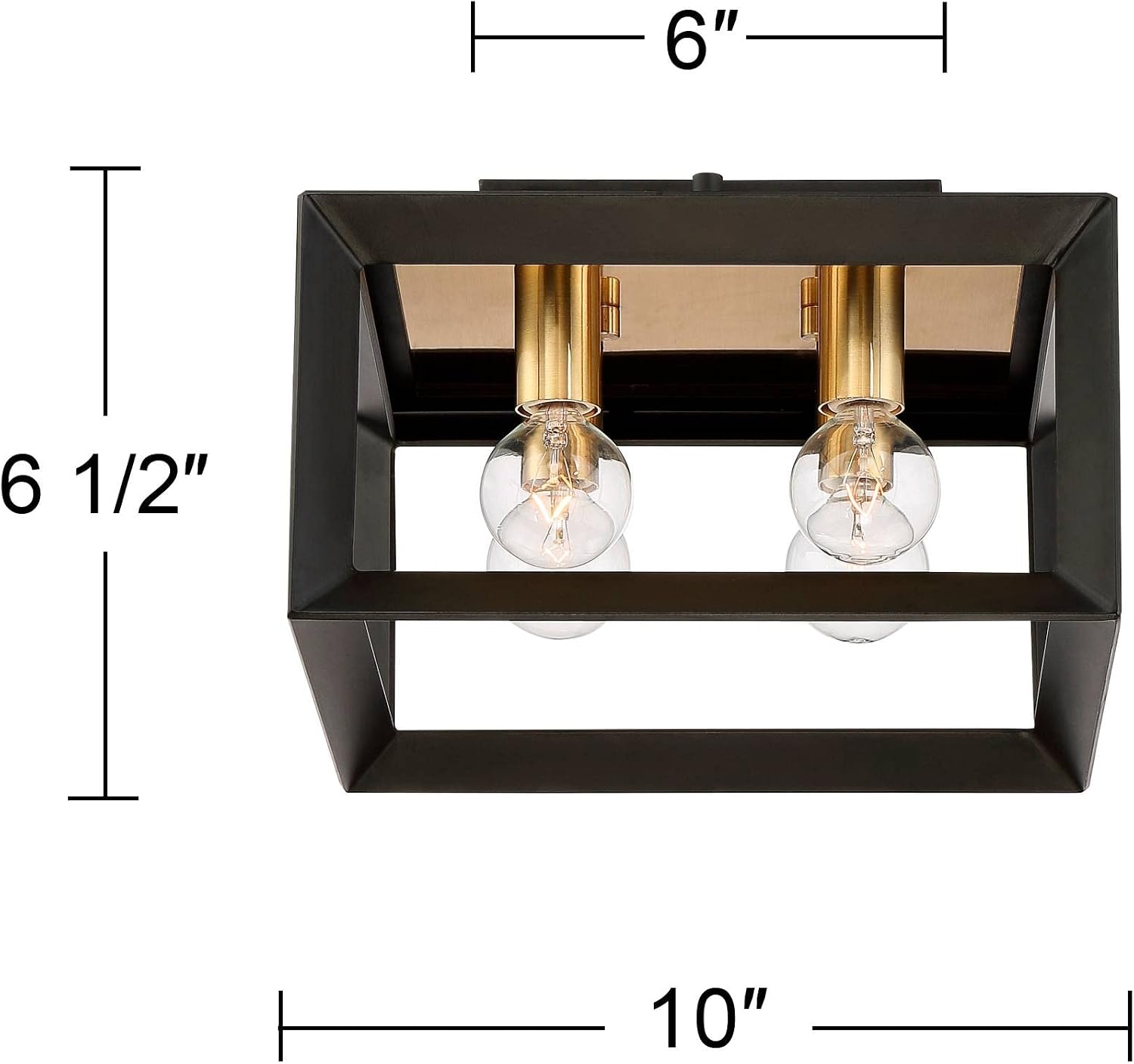 Possini Euro Design Gretna Modern Industrial Ceiling Light Flush-Mount Fixture 10' Wide Black Warm Gold 4-Light Square Frame for Bedroom Kitchen Living Room Hallway Dining Bathroom Schoolhouse