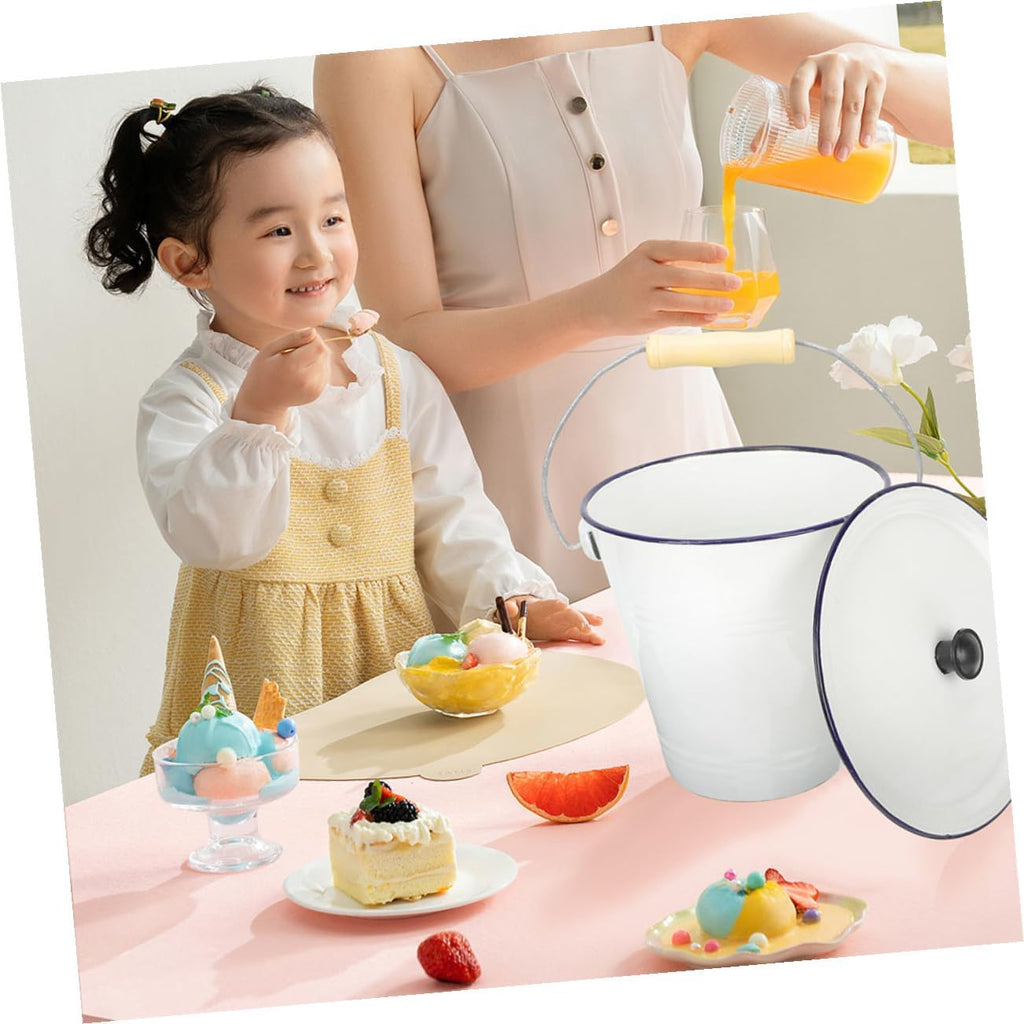 Luxshiny Enamel Milk Bucket Lid Multiuse Utility Pail for Liquid Storage Thickened Container for Milk Water and More for Household and Party Use Capacity