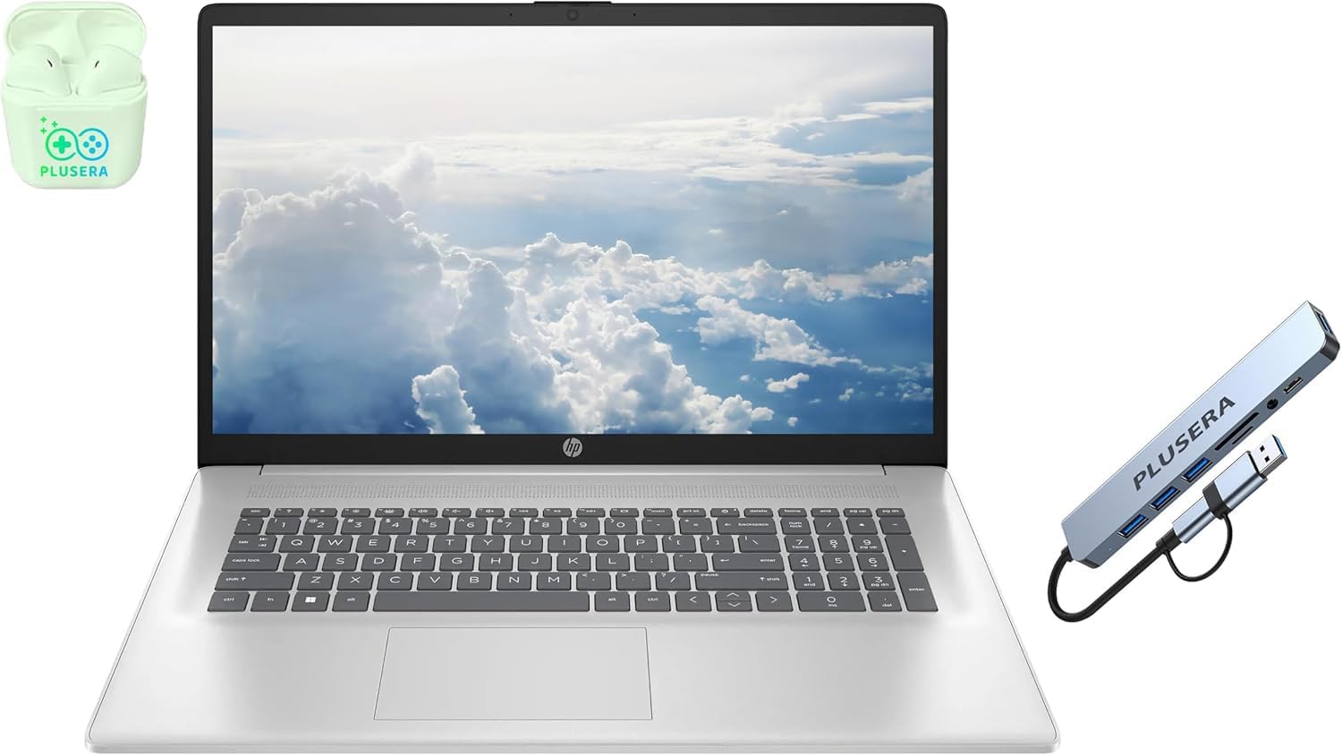 HP 17.3' FHD Business & Student Laptop Computer, 6-Cores AMD Ryzen 5 Processor, Windows 11, Numeric Keypad, PLUSERA Earphones, Silver (Natural Silver, 32GB RAM | 1TB SSD)