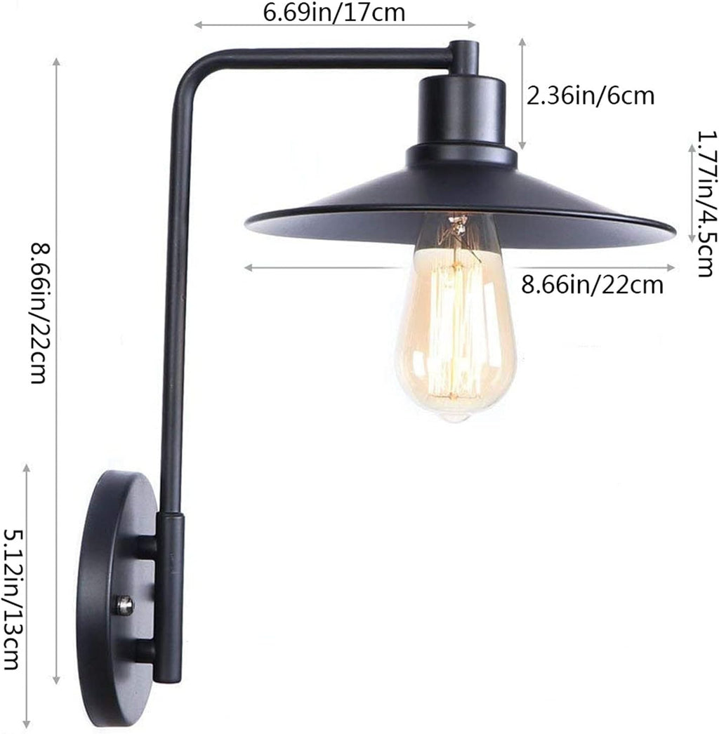 European Wall Light V-intage Industrial Wrought Iron Retro Metal Wall Lamp Wall Light Sconce Compatible with Restaurant Living Room Bathroom Clothing Store Bedside Wall-Mounted Lighting (Color : Black