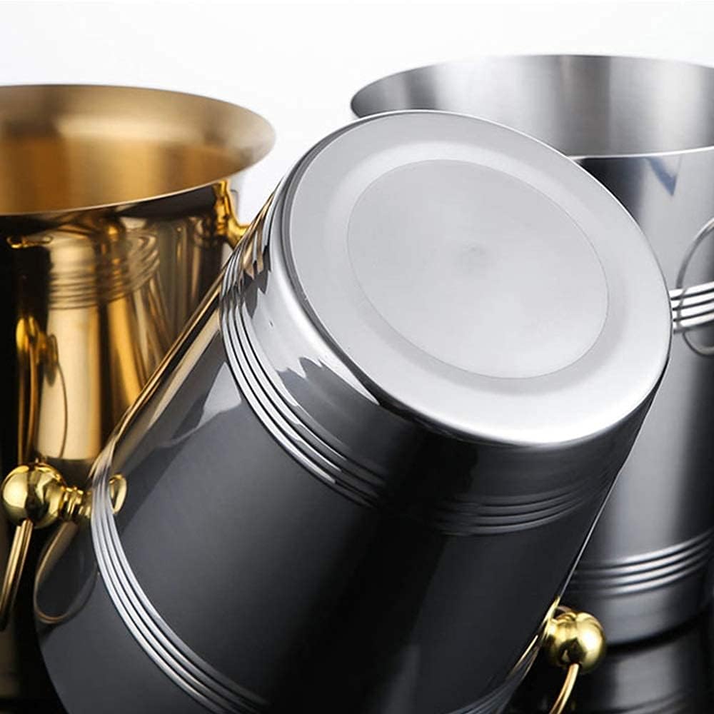 Ice Bucket,Ice Bucket with Lid and Ice Tongs,European-Style Creative Portable Silver Ear Barrel, Red Wine Champagne Ice Bar Home Xiaoice Bucket, Stainless Steel Silver 3L5L