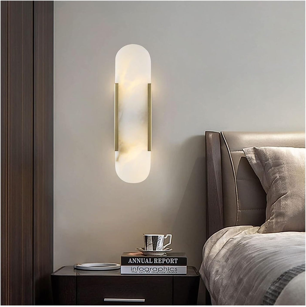 Modern Minimalist Design Wall Lamps Set of 2 for Bedrooms Plug in Iron Wall Sconce with Creative Marble Fixture Ideal for Bedroom Bathroom Living Room Gold Color-Gold-Warm Light