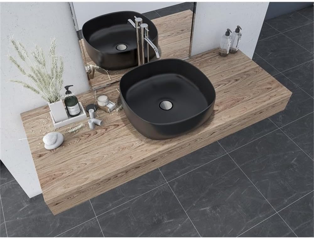 16 x 16 in. Square Matte Black Finish Ceramic Bathroom Vessel Sink