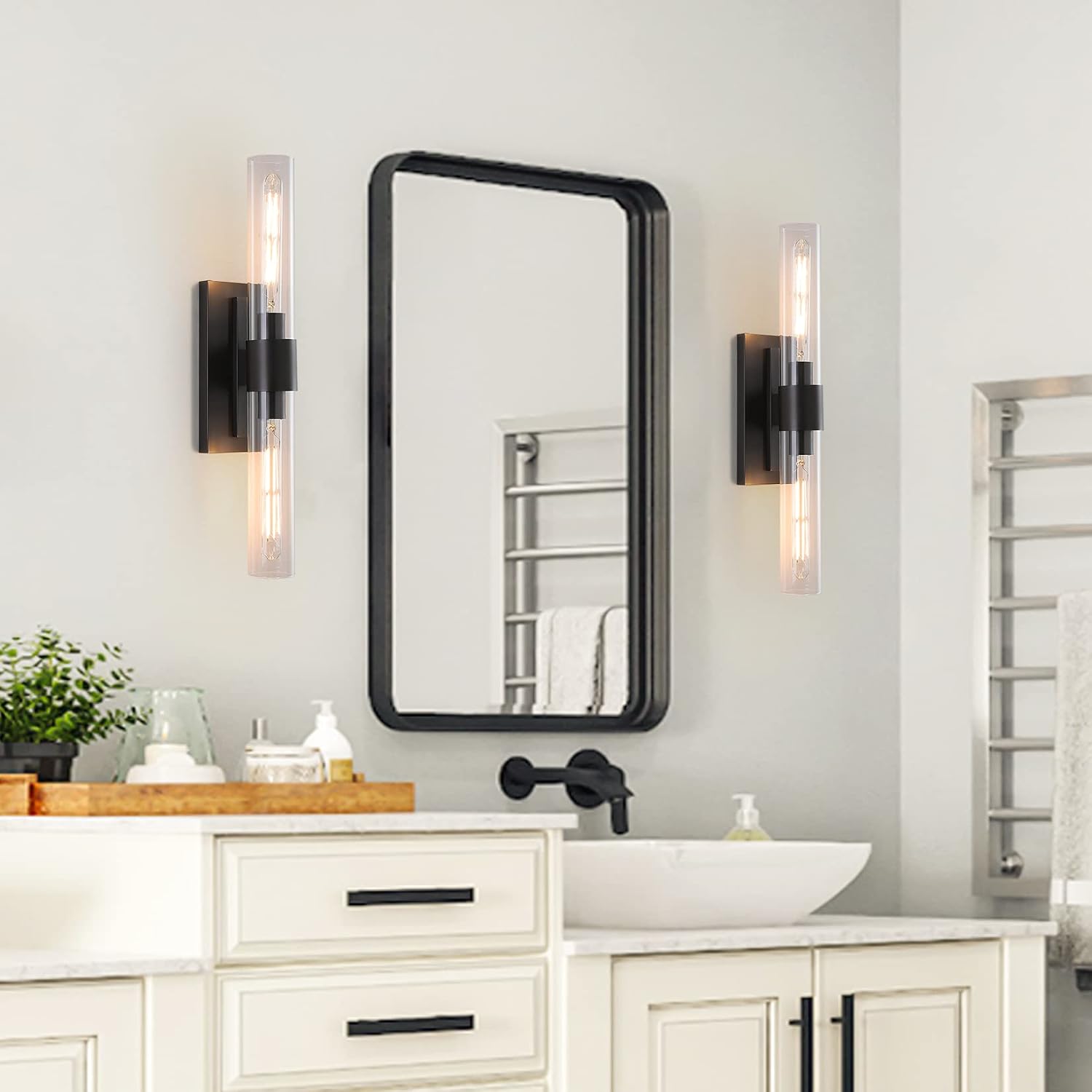 Brass Wall Sconces Set of 2, Bathroom Sconces Wall Lighting, Black Sconces Wall Lighting with Clear Glass Wall Lamp,Wall Mount Lamps Wall Lights for Vanity Light Bedroom Living Room Hallway