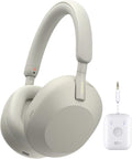 Sony WH-1000XM5 Wireless Noise Canceling Over-Ear Headphones (Silver) Bundle with Bluetooth Audio Transmitter (2 Items)