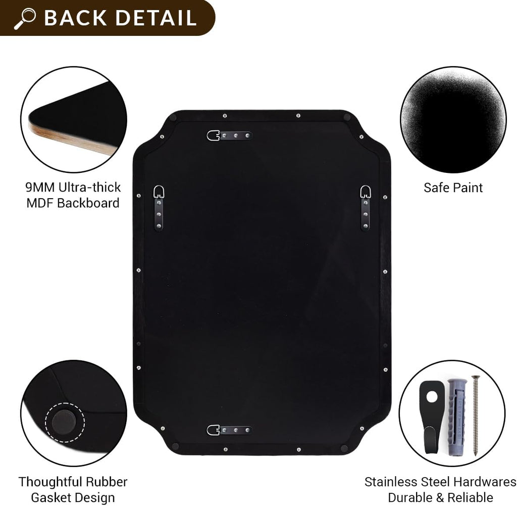 ANDY STAR 30x30 Inch Square Mirror, Matte Black Vanity Mirror, Modern Scalloped Bathroom Mirror in Premium Stainless Steel Metal Thin Frame, Unique Rounded Notched Corners