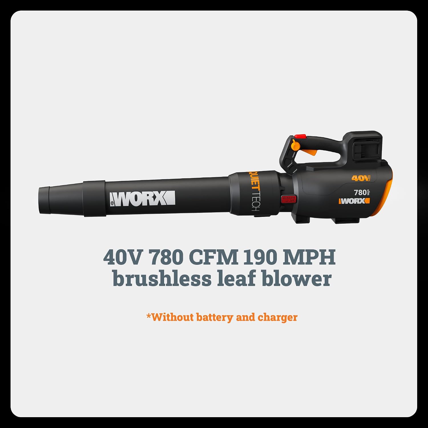 WORX Cordless Leaf Blower, Electric Blower with 780 CFM & 190 MPH, Brushless Lawn Blower with Gas-Like Power & 57 dB, Batteries & Charger Not Included, WG582.9