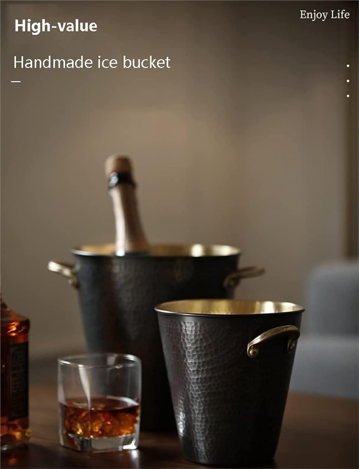 ice bucket, Ice Bucket Champagne Bucket Wine Bucket Simple Ice Bucket Copper Red Wine Insulation Storage Cold Drink Bucket For Bar Ktv Ice Tub Cooler Bucket (Color : Black, Size : 14.5 * 15cm)