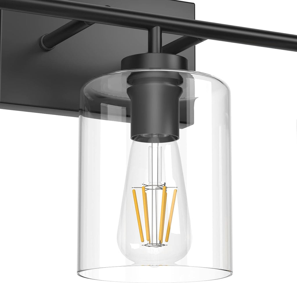 Aipsun 5 Lights Black Vanity Lights Fixtures Over Mirror with Clear Glass Shades Industrial Wall Light Fixture for Bathroom(Exclude Bulb)