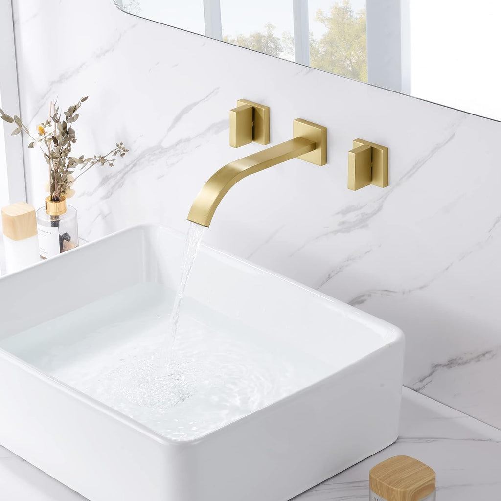 sumerain Gold Bathroom Faucet Wall Mount Bathroom Sink Faucet with Rough in Valve