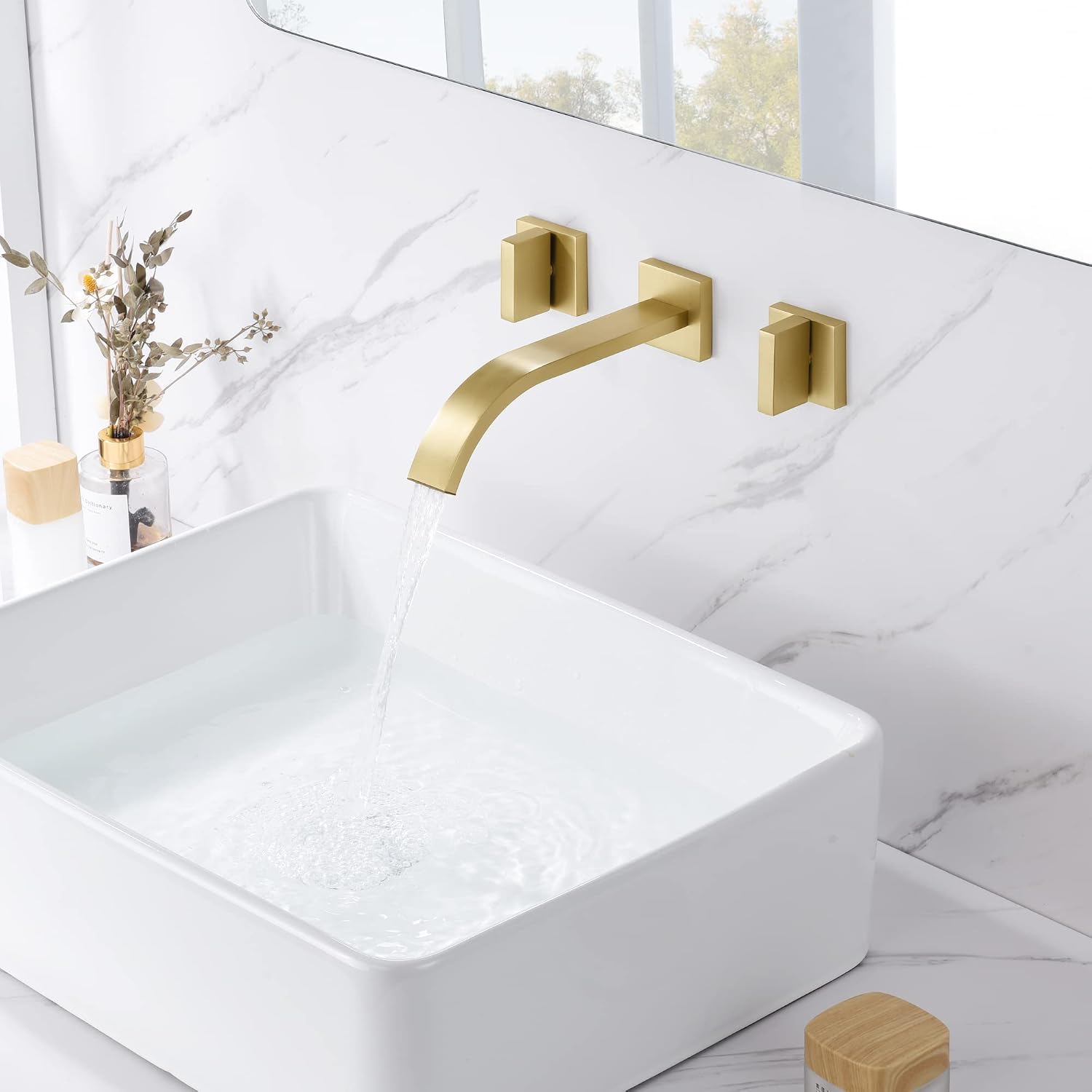 sumerain Gold Bathroom Faucet Wall Mount Bathroom Sink Faucet with Rough in Valve