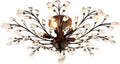 Chandeliers, V-intage Crystal Branches Chandelier Wrought Iron Ceiling Light Flush Mounted Fixture with 4 Light for Living Room Bathroom Bar Loft Club(Black)