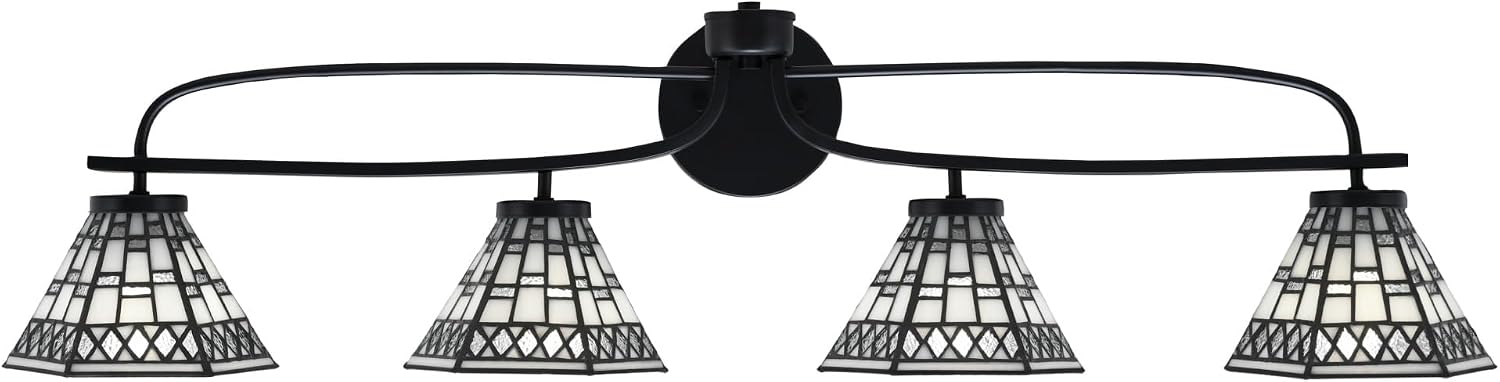 Toltec Lighting Cavella 4-Light Bath Bar – Modern Vanity Light Fixture for Bathroom – Dimmable and LED-Compatible Wall Light – Matte Black Finish, 7' Pewter Art Glass
