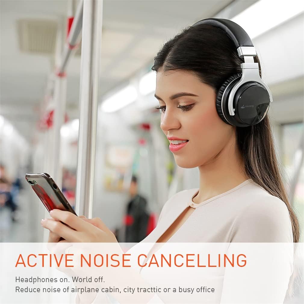 Active Noise Cancelling Over-Ear Headphones Bluetooth Wireless Foldable Hi-Fi Stereo On-Ear Headsets, Deep Bass, Memory Foam Ear Cups, for Sports/TV/Work