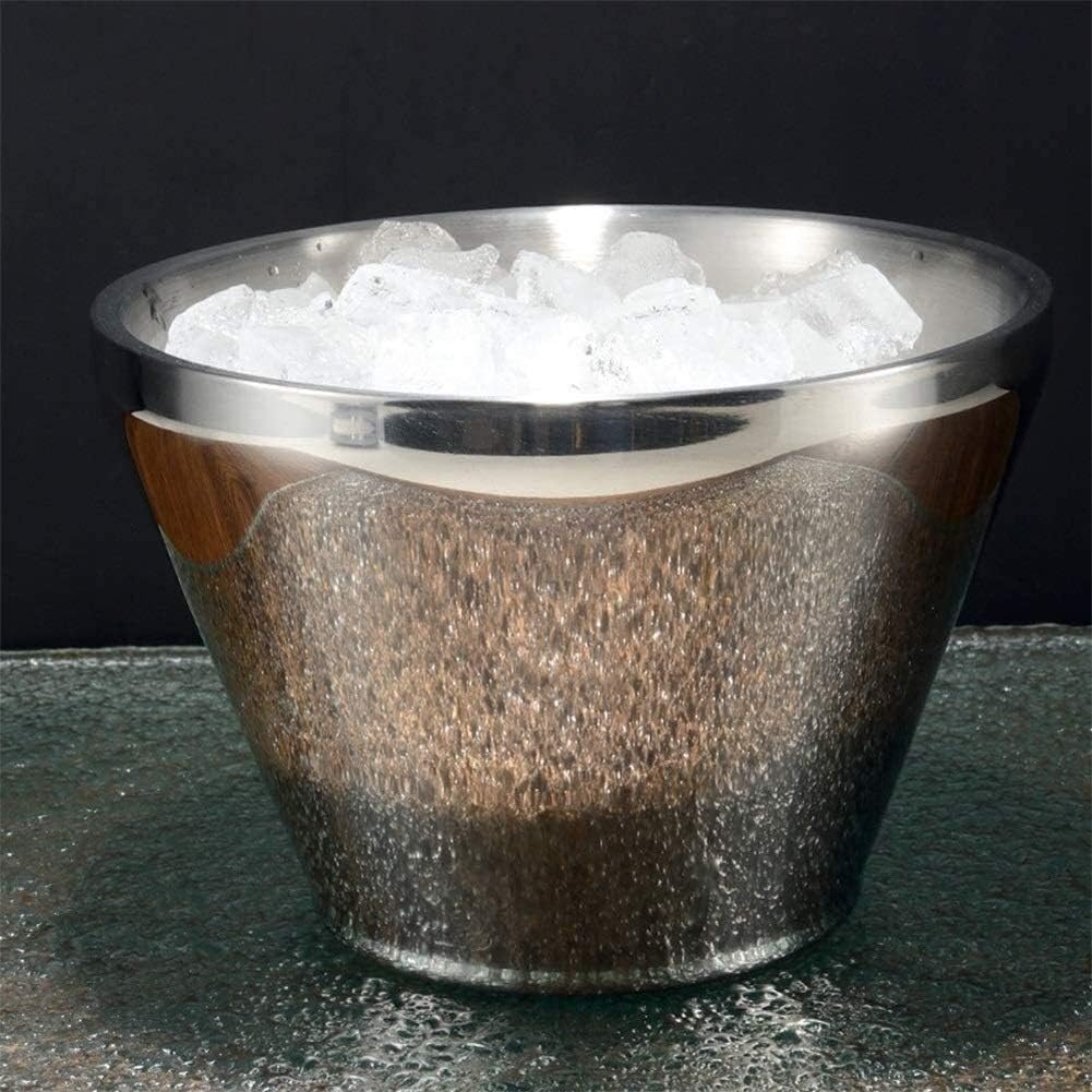 Double Wall Insulated Stainless Steel Ice Stainless Steel Double Ice Bucket Without Lid Champagne Bucket Red Beer Bar KTV Ice Cube Cooler Bucket Bucket with Lid and Tongs