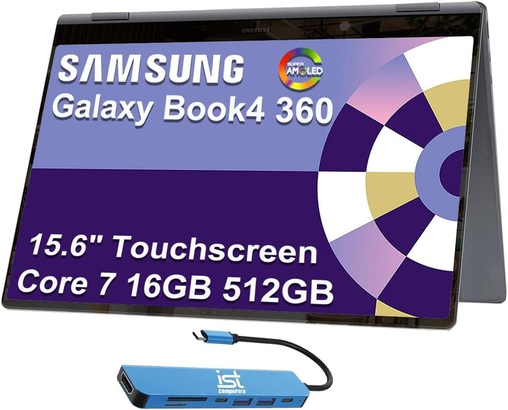 Samsung Galaxy Book4 360 2 in 1 Touchscreen Laptop (Intel Core i7 150U (> i7-1355U), 16GB DDR5, 512GB SSD) 15.6' FHD AMOLED, AI PC for Designer, Creator, Fingerprint, IST Hub, Win 11 Home, NP750QGK