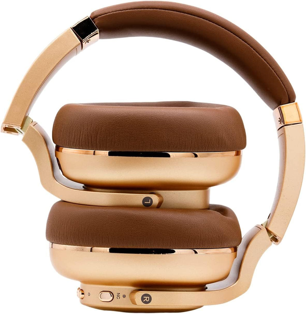 WAVV Element Active Noise Cancelling Headphones Wireless Over Ear Bluetooth Headphones with Microphone, Deep Bass, Quick Charge 40H Playtime,Comfortable Ear Pads for Cellphone/TV/PC/Laptop (Gold)