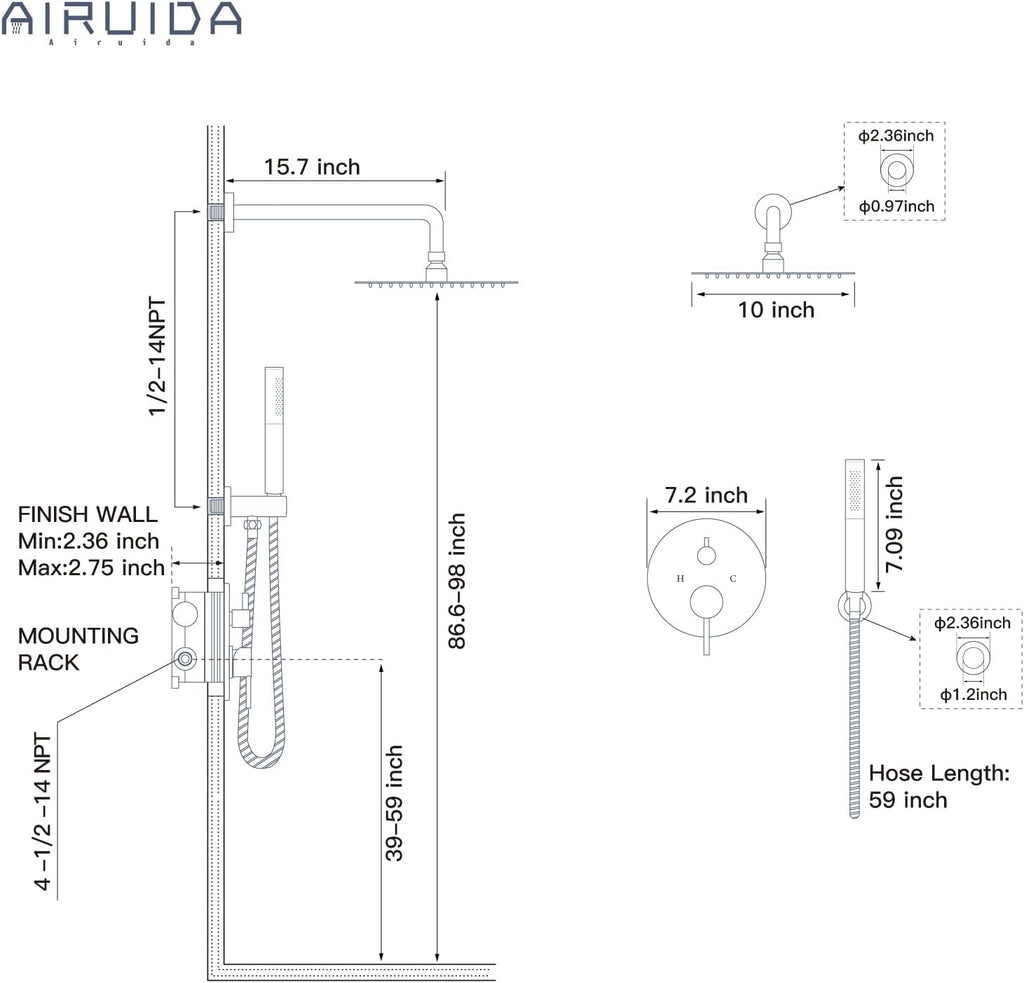 Airuida Shower Faucet Set, Bathtub Faucet Set with 10 Inch Rain Shower Head and Valve,2 Functions Tub Shower Faucet Set for Bathroom-Matte Black