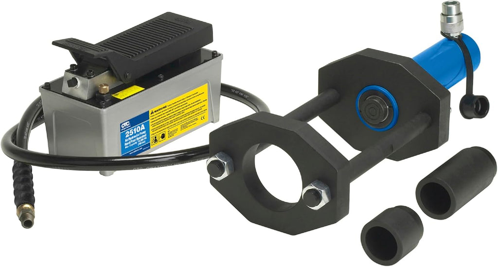 OTC 4245 Rear Suspension Bushing Master Tool Set with 15-Ton Cylinder and 2510A Air/Hydraulic Pump - Compatible with Freightliner