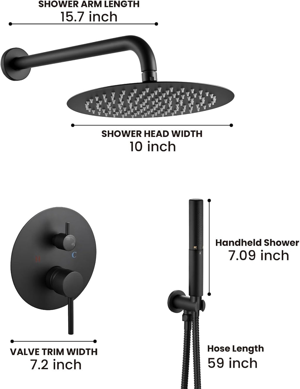 Airuida Shower Faucet Set, Bathtub Faucet Set with 10 Inch Rain Shower Head and Valve,2 Functions Tub Shower Faucet Set for Bathroom-Matte Black
