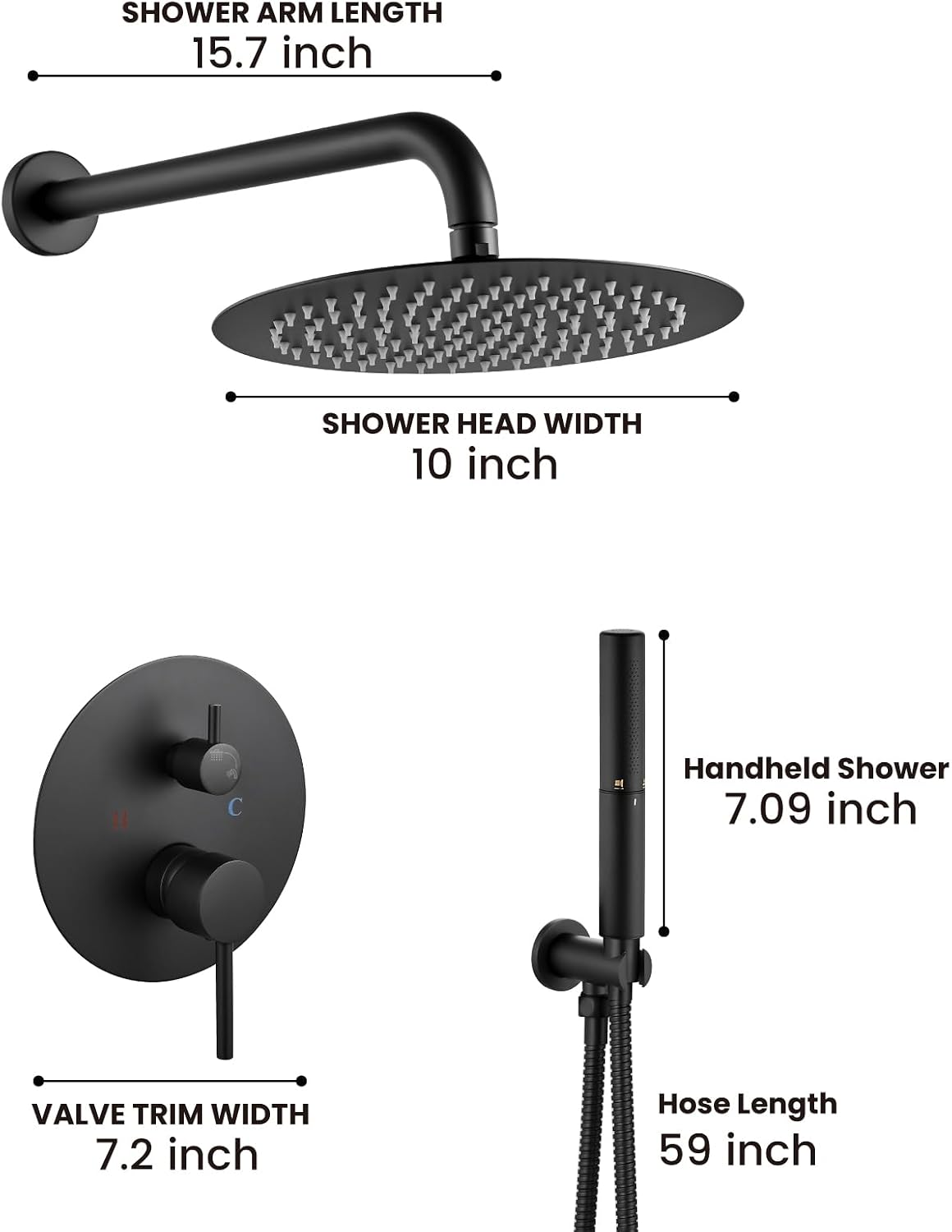 Airuida Shower Faucet Set, Bathtub Faucet Set with 10 Inch Rain Shower Head and Valve,2 Functions Tub Shower Faucet Set for Bathroom-Matte Black