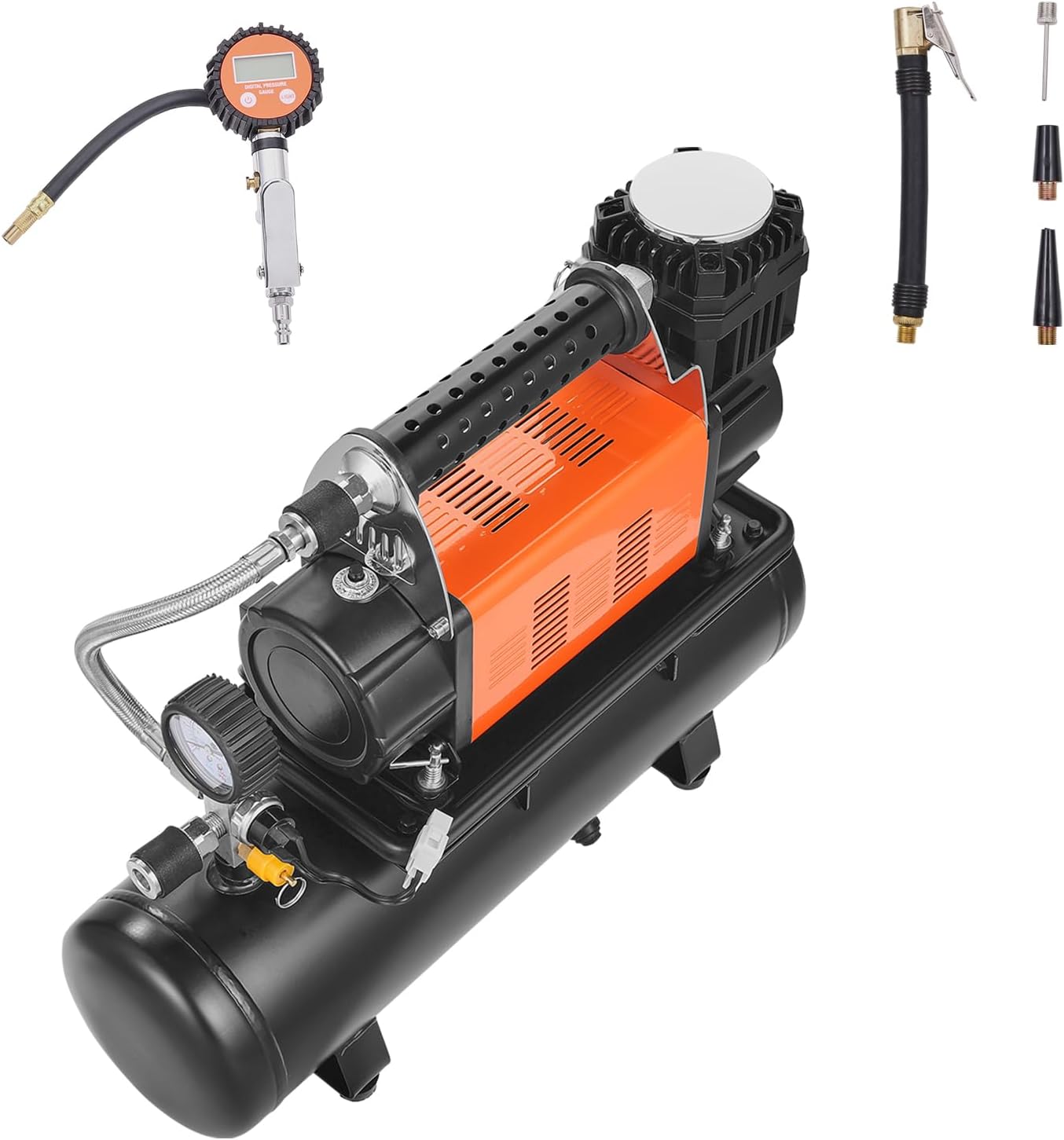 VEVOR 12V Heavy Duty Air Compressor with 6L Tank Kit, 6.35 CFM Portable Tire Inflator, 150PSI Offroad Air Compressor with Digital Pressure Gauge Tire Inflator for Trucks Car SUV 4 x 4 Vehicle RV