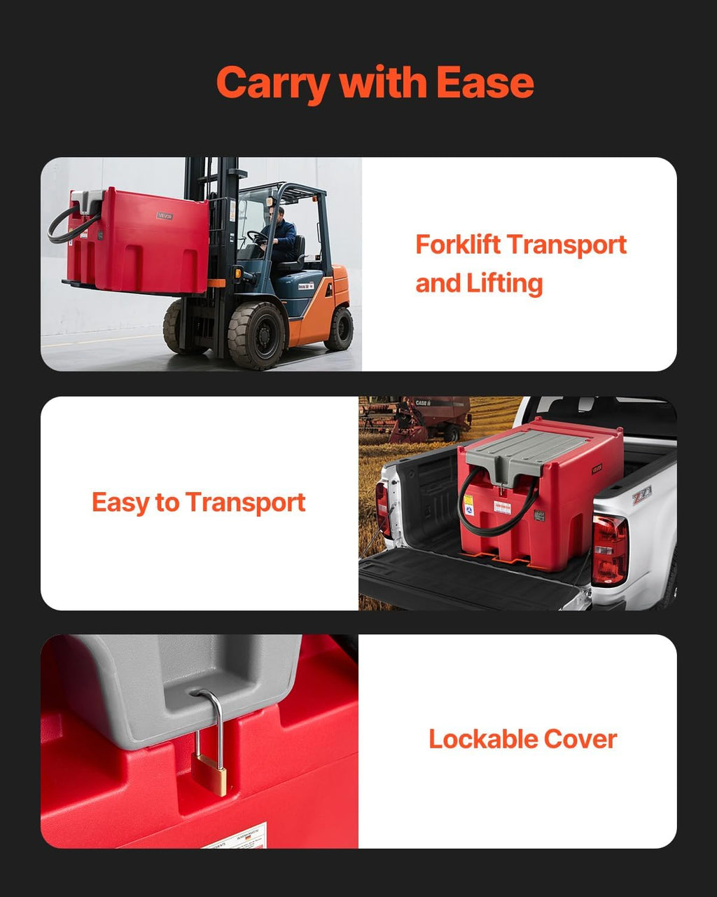 VEVOR Portable Diesel & Gasoline Tank, 116 Gallon, 10 GPM Flow Rate, Gasoline Fuel Tank with 12V Electric Transfering Pump, 13.1ft Hose, Auto Fueling Nozzle, Transfer Tank for Easy Transportation, Red